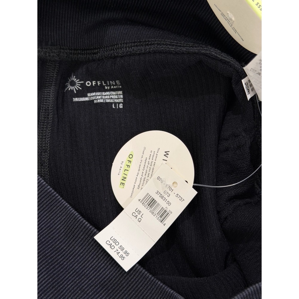 OFFLINE by Aerie Seamless Ribbed Crop Top & Leggings Set Black Athleisure Active - Picture 7 of 9